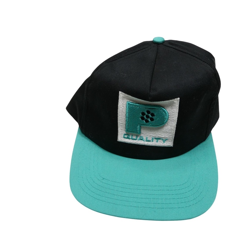 Vintage Panduit Hat Cap Snap Back One Size Black Teal Quality Logo Mens 90s